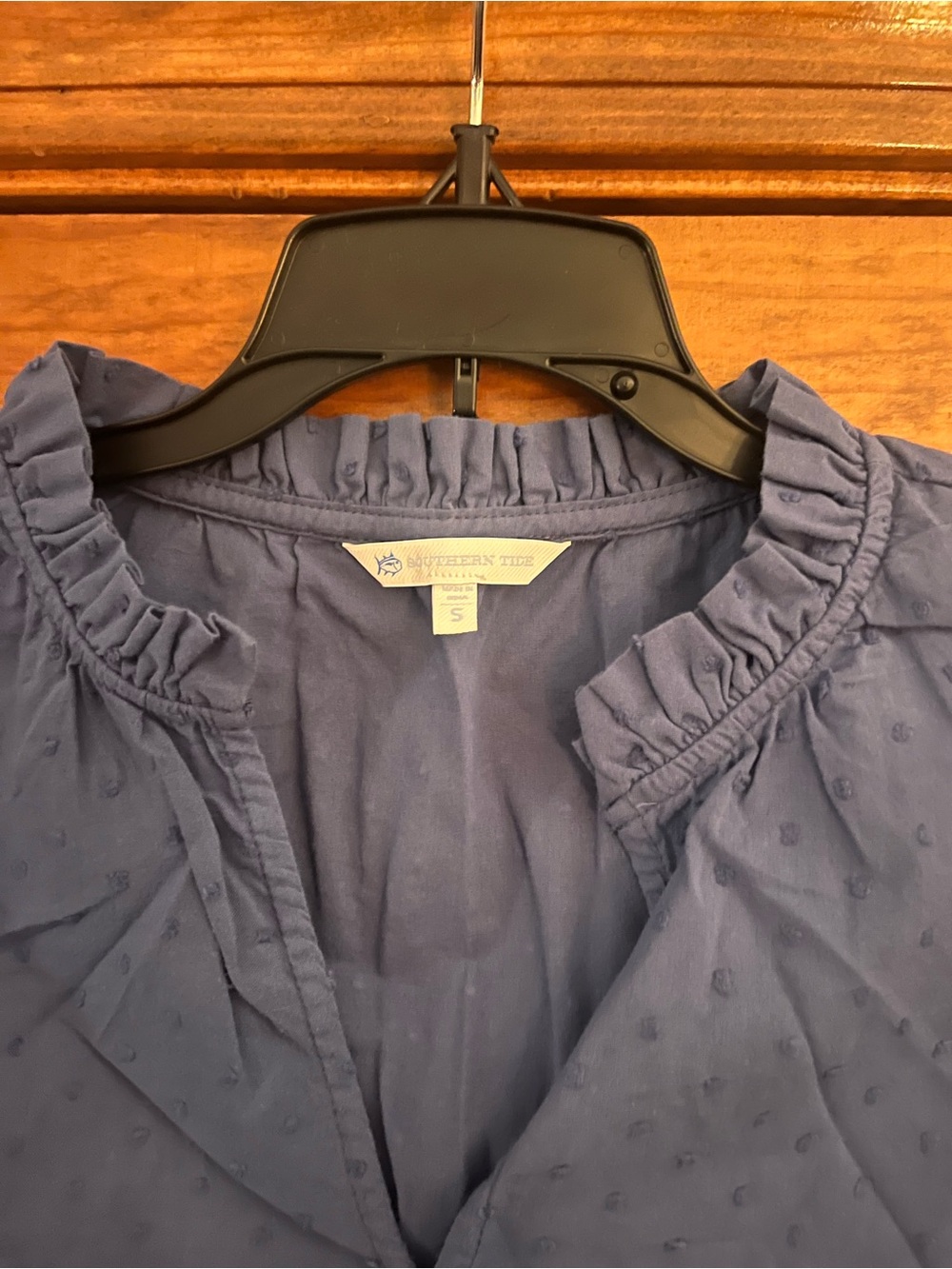 Southern Tide Sleeveless Ruffle Neck Textured Shell - Blue - Picture 2 of 2